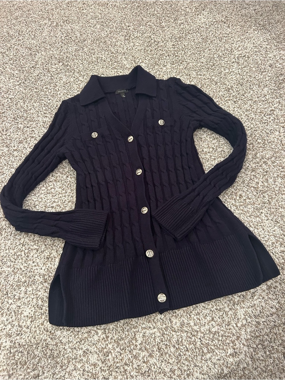 Cable Knit Button-Front Women's Sweater Cardigan - navy